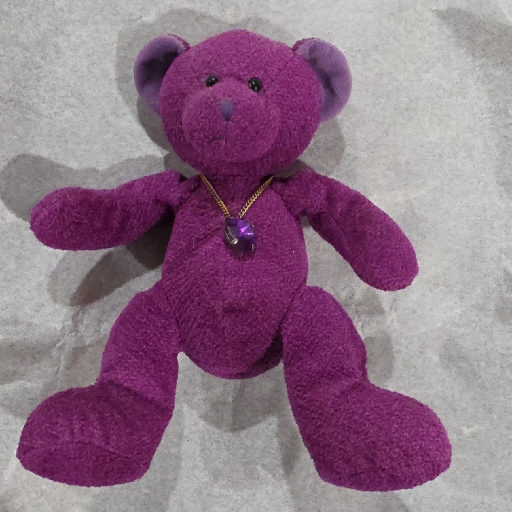 Plush Purple Teddy Bear with Gem Necklace